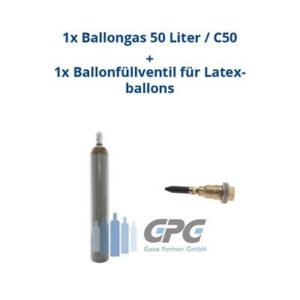 Ballongas 50 Liter Flasche + Ballonfüllventil für Latexballons