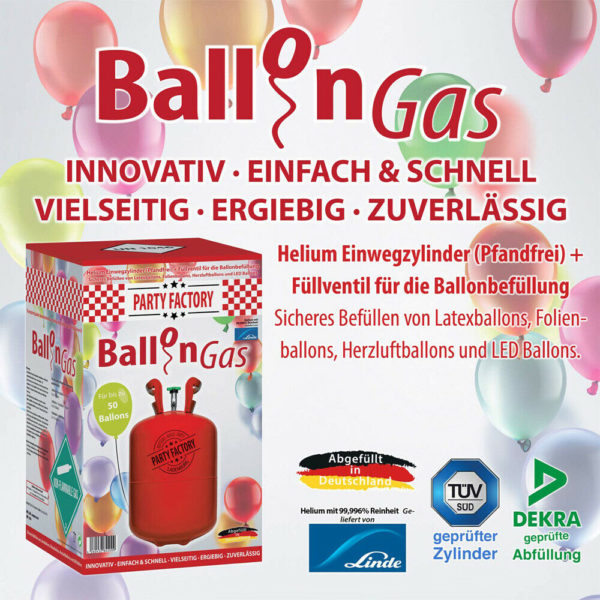 Ballongas Helium Heliumgas Heliumflasche Gas für 50 Luftballons Hochzeit Geburts – Bild 2